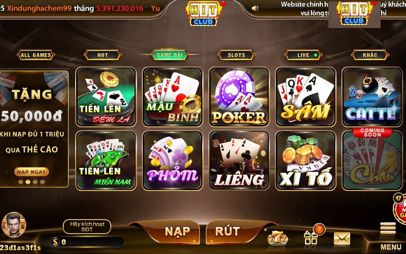 Kho game đẳng cấp có tại Hit Club